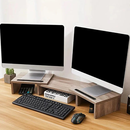 1pc wooden dual screen computer monitor storage