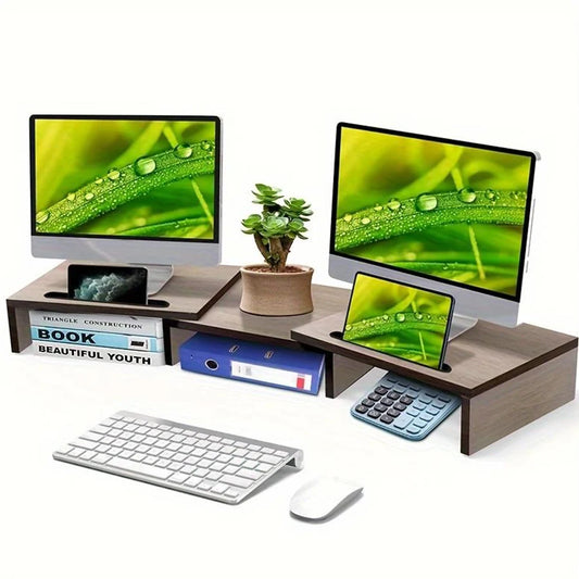 1pc wooden dual screen computer monitor storage