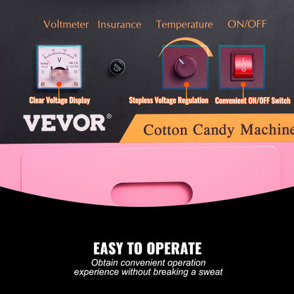 VEVOR Electric Cotton Candy Machine with Cart 1000W Commercial Floss Maker with Stainless Steel Bowl Sugar Scoop and Drawer