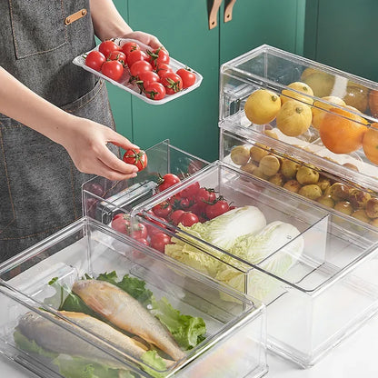 Refrigerator drawer storage partition board storage box, vegetable and fruit home kitchen preservation box, transparent sorting