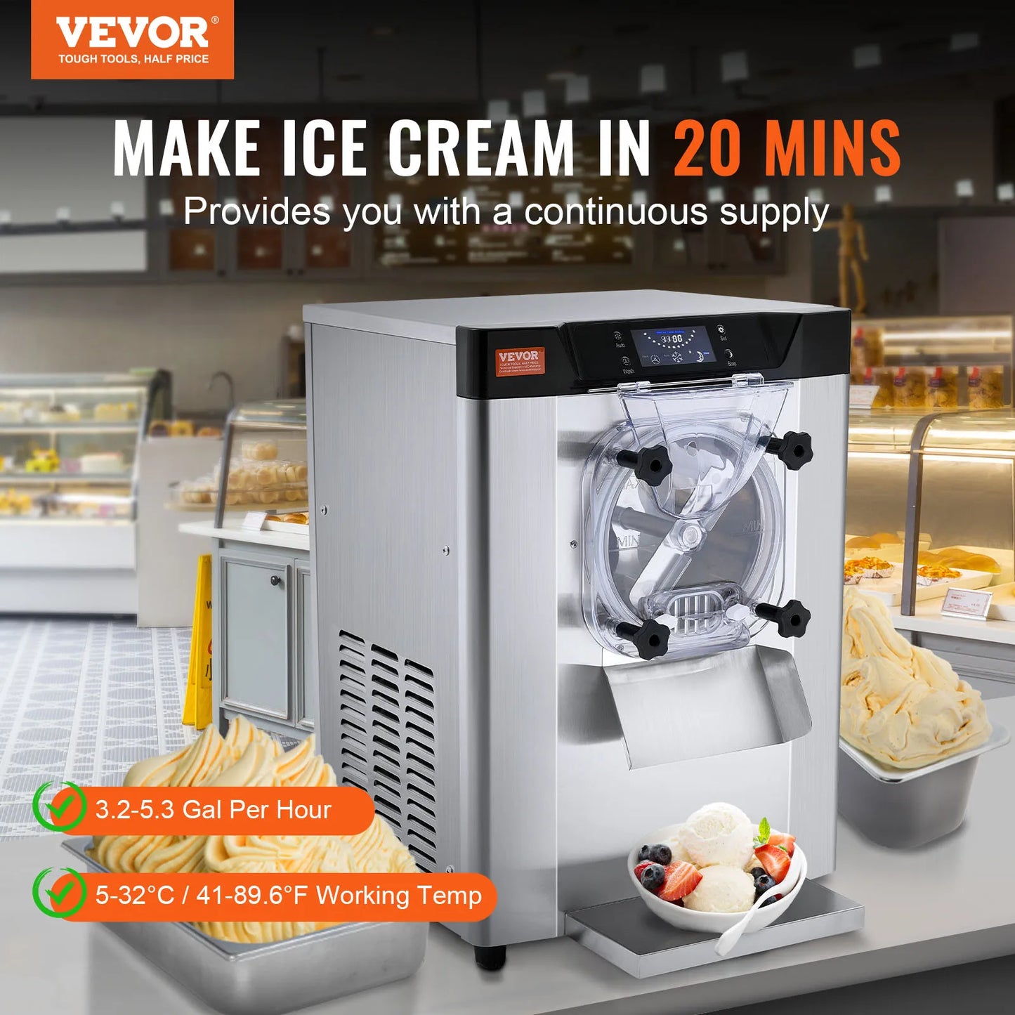 VEVOR Commercial Ice Cream Machine Ice Cream Maker Stainless Steel Auto Clean for Restaurant